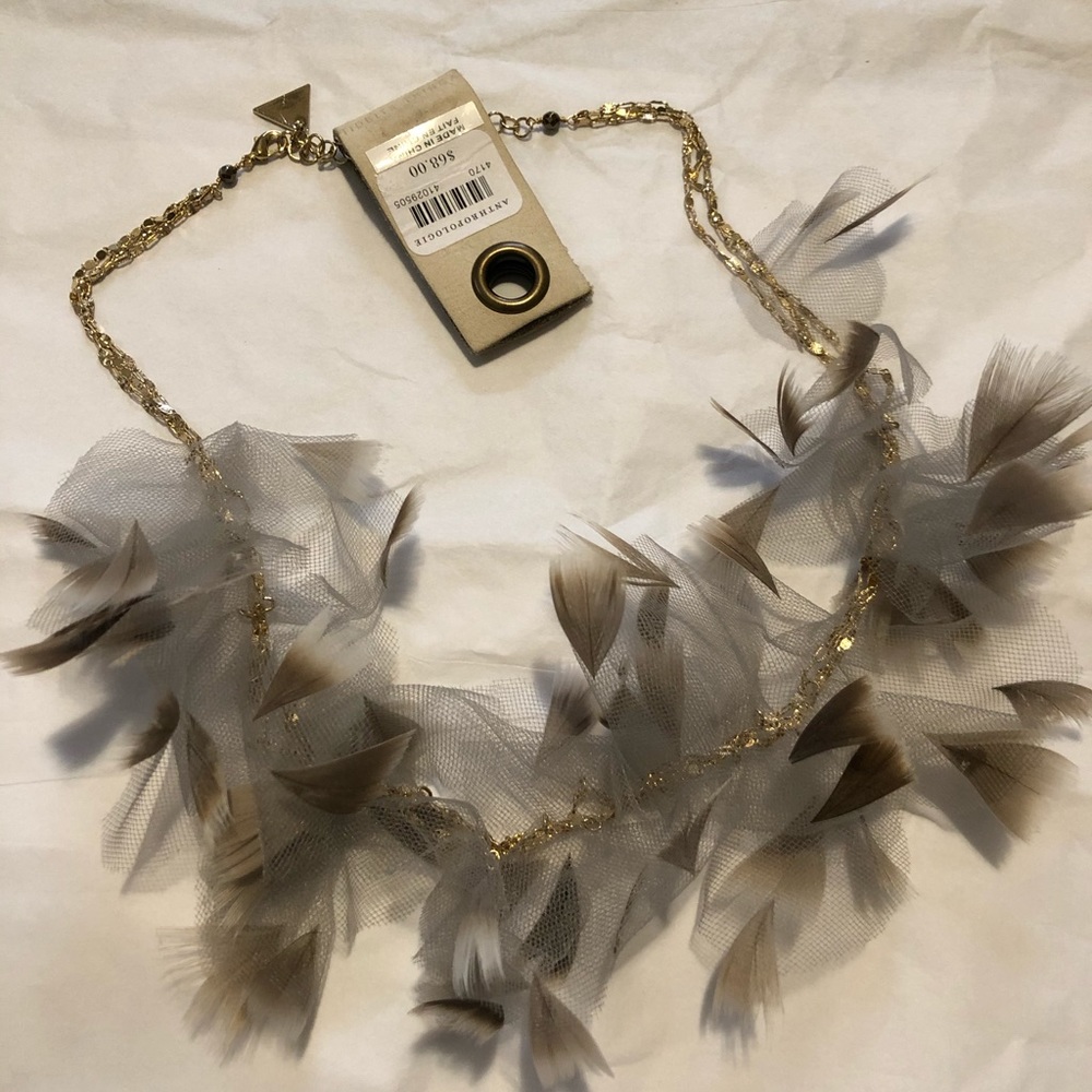 Anthropologie Tulle and Feather Bib Necklace